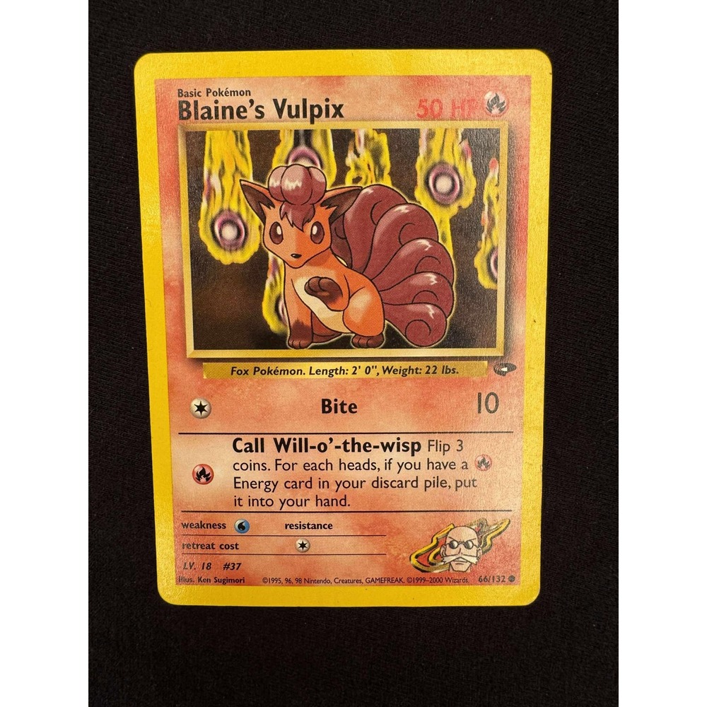 Blaines Vulpix Pokemon Card 37/132 Base Set 2‎ WOTC Vintage 1999